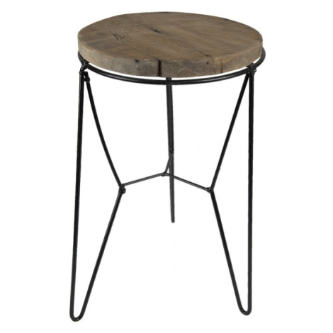 Kovový stůl na květiny s dřevěnou deskou – 20x32 cm Clayre &amp; Eef