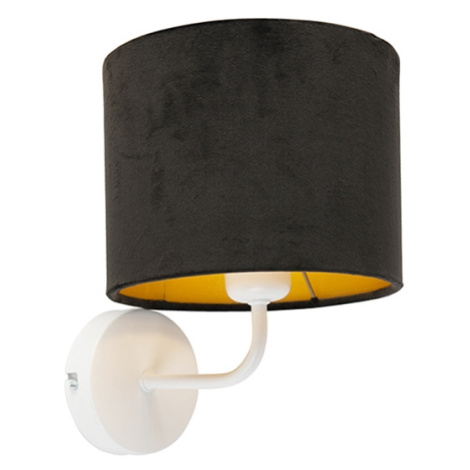 Vintage nástěnná lampa bílá s černým velurovým odstínem - Matt QAZQA