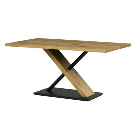 Jídelní stůl 160x90x76 cm, deska s dekorem dub, černá kovová podstava Autronic