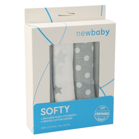 NEW BABY - Látkové bavlněné pleny Softy s potiskem 70 x 70 cm 4 ks šedo-bílé