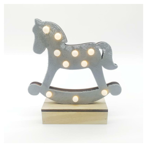 ACA Lighting dřevěná dekorace šedý kůň, 10 MINI LED na baterie (2xAA), WW, IP20, 17X4.5X16cm X06