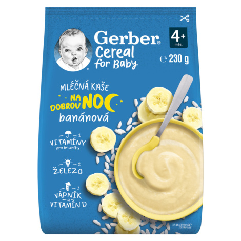 GERBER Kaše mléčná cereal banánová Dobrou noc 230 g