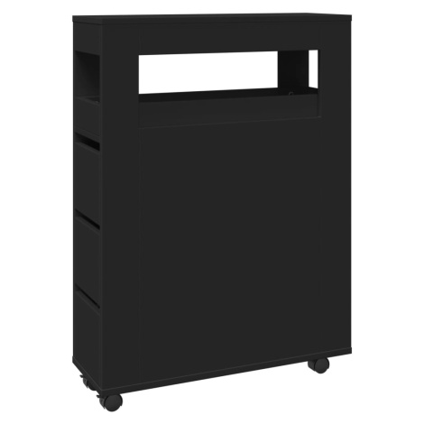 vidaXL Úzká koupelnová skříňka na kolečkách černá kompozitní dřevo