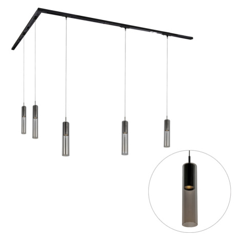 Moderní kolejnicový systém s 5 černými závěsnými světly 1-fázový - Iconic Lloyd QAZQA