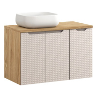 Comad Závěsná skříňka Luxor Beige s deskou a umyvadlem 90 cm béžová/dub olejovaný