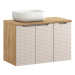 Comad Závěsná skříňka Luxor Beige s deskou a umyvadlem 90 cm béžová/dub olejovaný