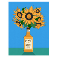 Ilustrace Sunflowers in Honey Whiskey Retro Illustration, Retrodrome, 30 × 40 cm