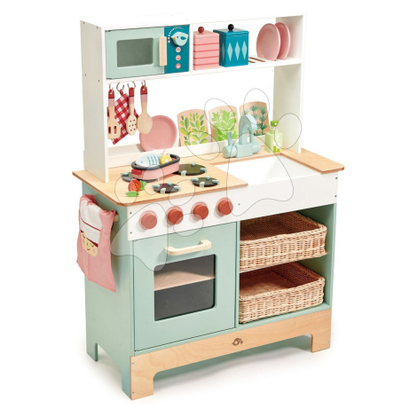 Dřevěná kuchyňka s bylinkami Kitchen Range Tender Leaf Toys s magnetickou rybou, mikrovlnka a sp