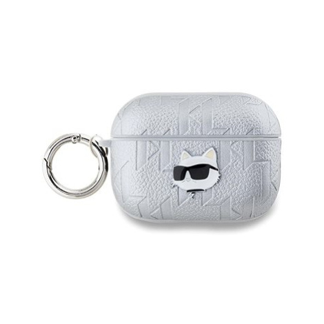 Karl Lagerfeld PU Embossed Choupette Head Pouzdro pro AirPods Pro 2 Silver