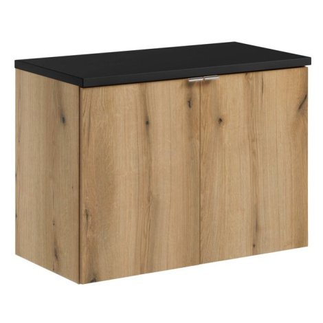 Comad Závěsná skříňka pod umyvadlo Nova Oak II s deskou 80 cm černá/dub coast evoke