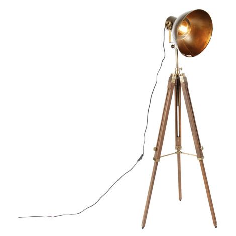 Průmyslová stojací lampa stativ bronz se dřevem - Mangoes QAZQA