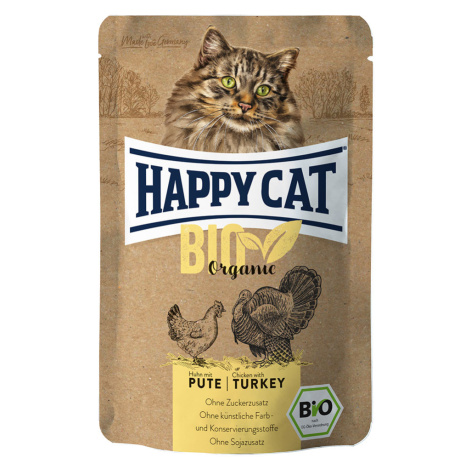 Výhodné balení Happy Cat Bio Pouch 24 × 85 g - bio kuřecí a bio krůtí