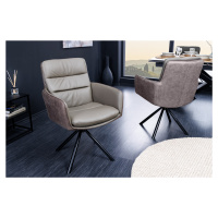 Estila Moderní industriální otočná kožená židle Coiro s kovovými nožičkami šedá taupe barva 90 c