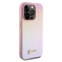 Zadní kryt Guess PU Leather Iridescent Metal Script pro Apple iPhone 15 Pro Max, růžová