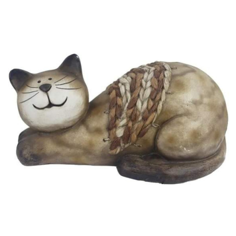 Kočka ležící s pleteninou magnesium hnědá 38,3cm Morex