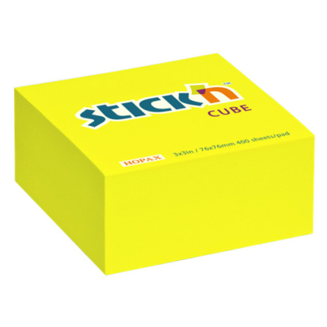 Samolepicí kostka Stick'n 76 × 76 mm, 400 lístků, neonově žlutá