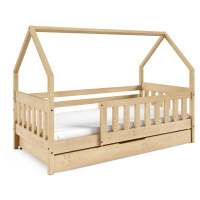 Eka Dětská dřevěná postel ve tvaru domečku JASMÍNA, 160 x 80 cm Přírodní
