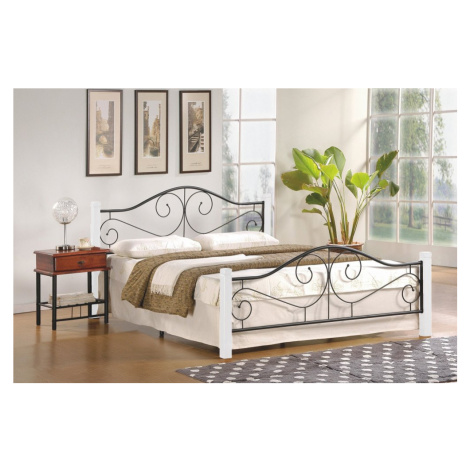 Dvoulůžková postel VIOLETTA –⁠ 160x200, kov/dřevo, černá/bílá