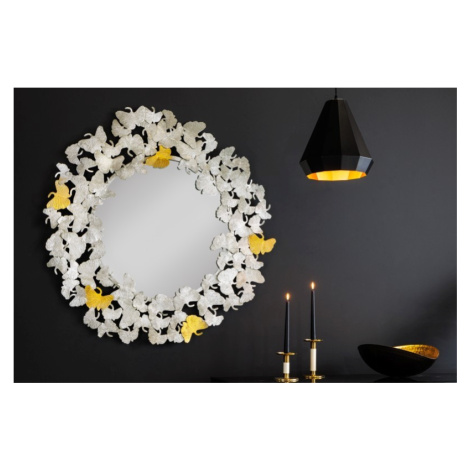 Estila Designové glamour nástěnné zrcadlo Ginko s ozdobným kovovým rámem z listů ginka stříbrné 