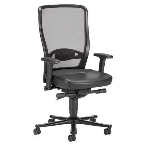 bimos Pracovní otočná židle, se síťovaným opěradlem, sedák z koženky, černá