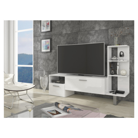 Televizní stolek DANICK, bílá/bílý lesk, 5 let záruka MORAVIA FLAT