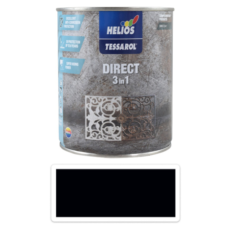TESSAROL Direct 3in1 - antikorozní barva na kov 0.75 l Černá RAL 9005 HELIOS PREISSER