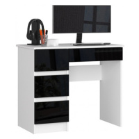 Počítačový stůl A7 levá bílá/černá lesk