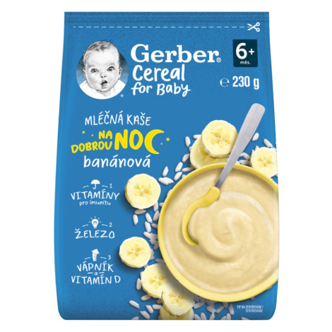GERBER Cereal mléčná kaše na dobrou noc banán 6m+ 230 g