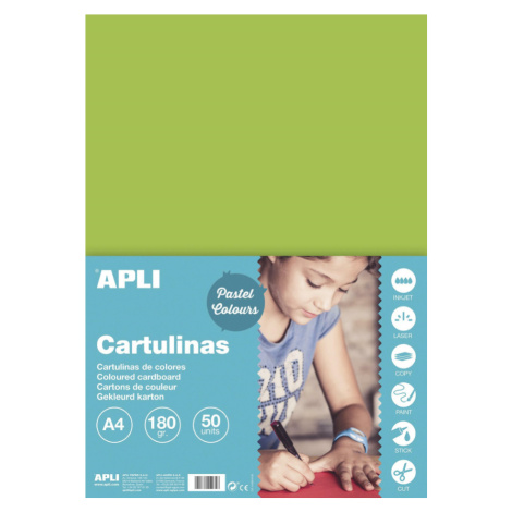 APLI sada barevných papírů, A4, 170 g, světle zelený - 50 ks