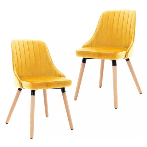 Jídelní židle 2 ks samet / buk Dekorhome Žlutá,Jídelní židle 2 ks samet / buk Dekorhome Žlutá vidaXL