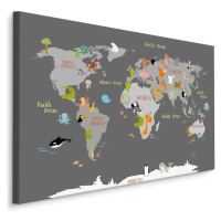 MyBestHome BOX Plátno Mapa Světa Se Zvířaty Varianta: 120x80