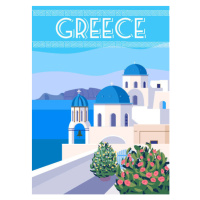 Ilustrace Greece Poster Travel, Greek white buildings, VectorUp, 30 × 40 cm