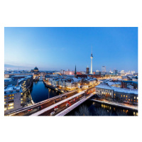 Fotografie Aerial view of Berlin illuminated skyline, Alexander Spatari, 40 × 26.7 cm