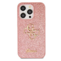 Guess PU Fixed Glitter 4G Metal Logo Zadní Kryt pro iPhone 15 Pro Pink