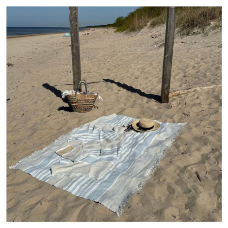 Modrá lněná plážová deka 140x170 cm Allure Stripe – Linen Tales