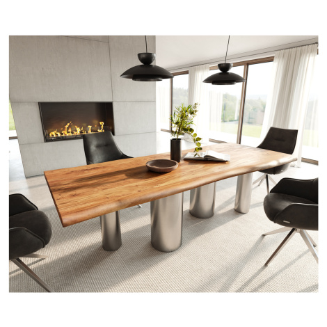 DELIFE Jídelní stůl Edge 240x100 akácie přírodní pilier nerezová ocel broušená Live-Edge