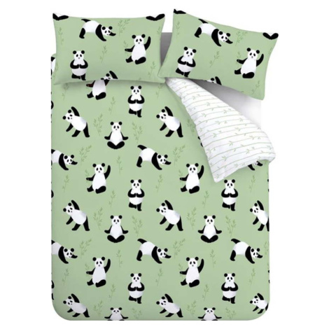 Zelené dětské povlečení na jednolůžko 135x200 cm Panda Paws – Catherine Lansfield
