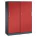C+P Skříň s posuvnými dveřmi ASISTO, výška 1617 mm, šířka 1200 mm, černošedá/ohnivě červená