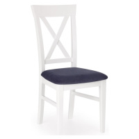 Jídelní židle BERGAMO – masiv, látka, bílá / tmavě modrá