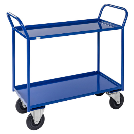 Kongamek Stolový vozík KM41, 2 etáže se zvýšenou hranou, d x š x v 1070 x 550 x 1000 mm, modrá, 