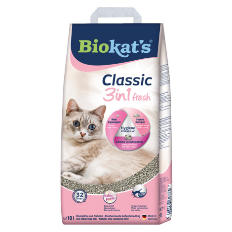 Biokat´s Classic Fresh 3 v 1 s vůní dětského pudru - Výhodné balení 2 x 10 l Biokat's