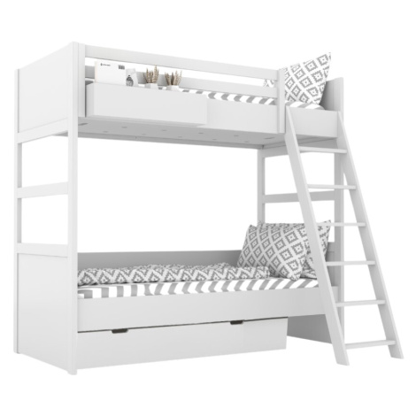 BAMI Bílá dětská patrová postel SIMONE se žebříkem a policí 90x200 cm Zvolte šuplík: Úložný šupl