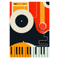 Ilustrace Poster template with abstract musical instruments., Sergei Krestinin, 30 × 40 cm