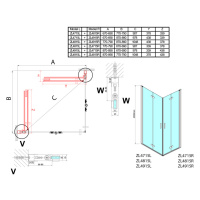 POLYSAN ZOOM obdélníkový sprchový kout 700x800, rohový vstup ZL4715L-03