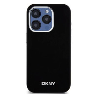 DKNY Liquid Silicone Silver Metal Logo Magsafe Zadní Kryt pro iPhone 15 Pro Black