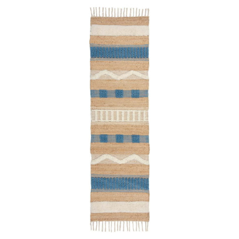 Ručně tkaný běhoun s příměsí juty v modro-přírodní barvě 60x230 cm Medina Jute – Flair Rugs