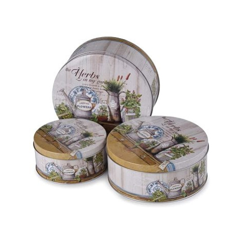 Emocio Plechová kulatá dóza Herbs, set 3 ks, 200 × 90/185 × 80/140 × 65 mm