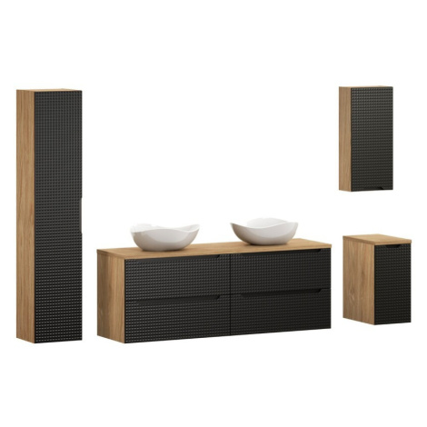 Comad Koupelnová sestava Luxor Black s deskou, umyvadly a skříňkami 160 cm černá/dub olejovaný