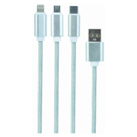 Kabel CABLEXPERT CC-USB2-AM31-1M-S USB A Male/Micro B + Type-C + Lightning, 1m, opletený, stříbr