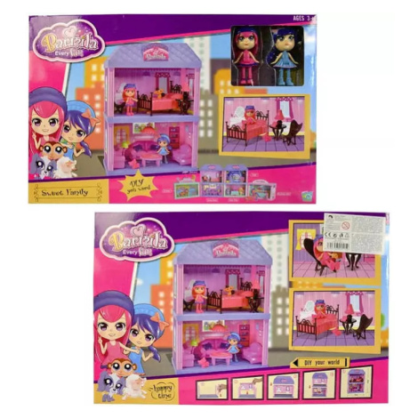 Domeček pro panenky 24x34cm herní set panenka 2ks s příslušenstvím v krabici POLESIE